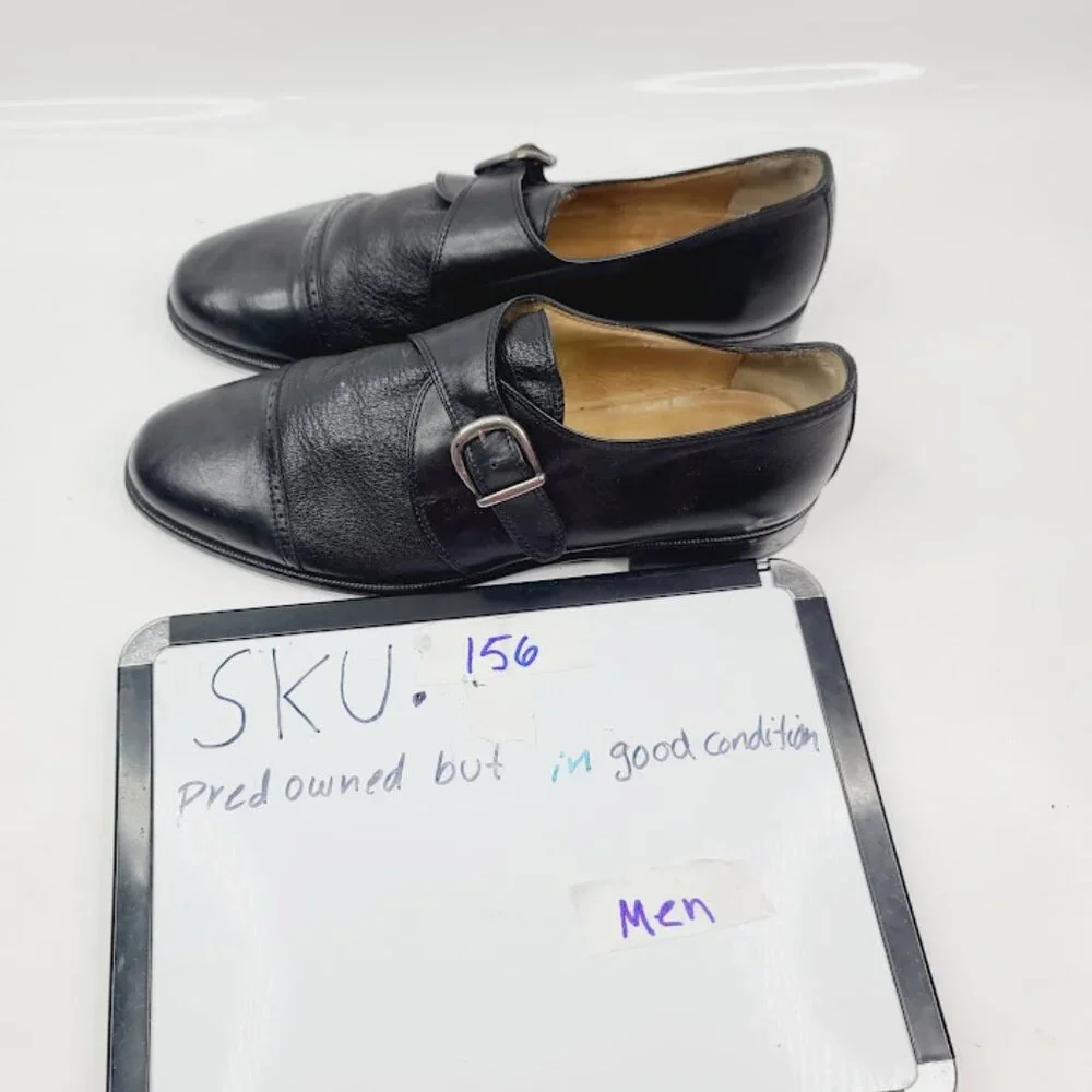 Vito Rufolo Men's Black Italian Leather Almond Monk Strap Oxford Dress Shoes 10